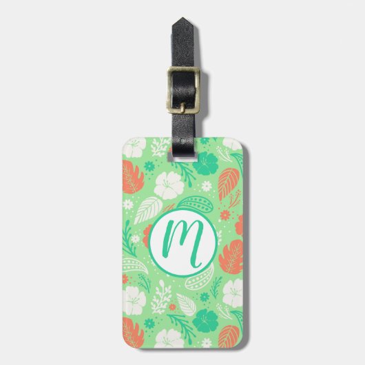 Grün- und Orangefarbenes tropisches Blattmuster Gepäckanhänger (Vorderseite vertikal)