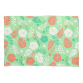 Grün- und Orangefarbenes tropisches Blattmuster Kissenbezug