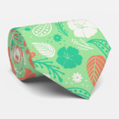 Grün- und Orangefarbenes tropisches Blattmuster Krawatte (Gerollt)