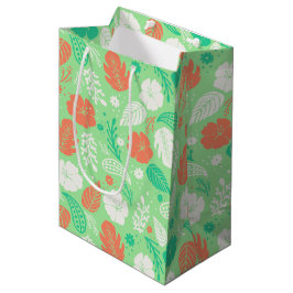 Grün- und Orangefarbenes tropisches Blattmuster Mittlere Geschenktüte