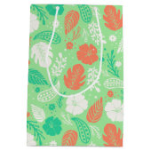 Grün- und Orangefarbenes tropisches Blattmuster Mittlere Geschenktüte (Rückseite)