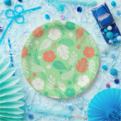 Grün- und Orangefarbenes tropisches Blattmuster Pappteller (Party)