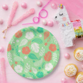 Grün- und Orangefarbenes tropisches Blattmuster Pappteller (Party)