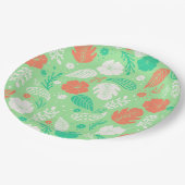 Grün- und Orangefarbenes tropisches Blattmuster Pappteller (Schrägansicht)