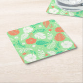 Grün- und Orangefarbenes tropisches Blattmuster Rechteckiger Pappuntersetzer (angewinkelt)