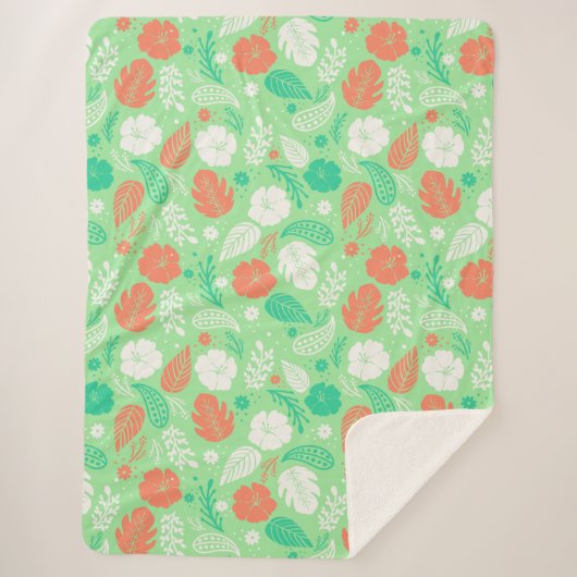 Grün- und Orangefarbenes tropisches Blattmuster Sherpadecke (Vorderseite)