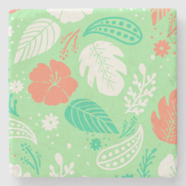 Grün- und Orangefarbenes tropisches Blattmuster Steinuntersetzer