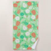 Grün- und Orangefarbenes tropisches Blattmuster Strandtuch (Vorderseite)