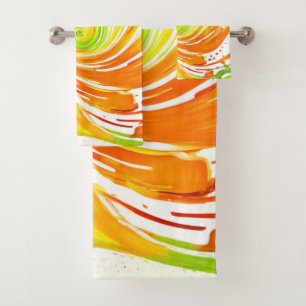 Grün- und Orangenspiraldesign Badhandtuch Set