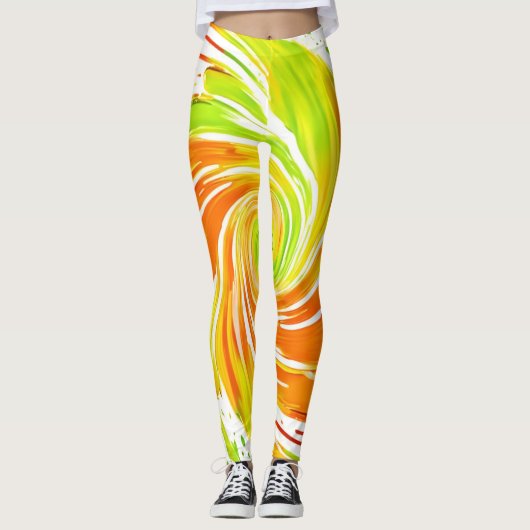 Grün- und Orangenspiraldesign Leggings (Vorderseite)
