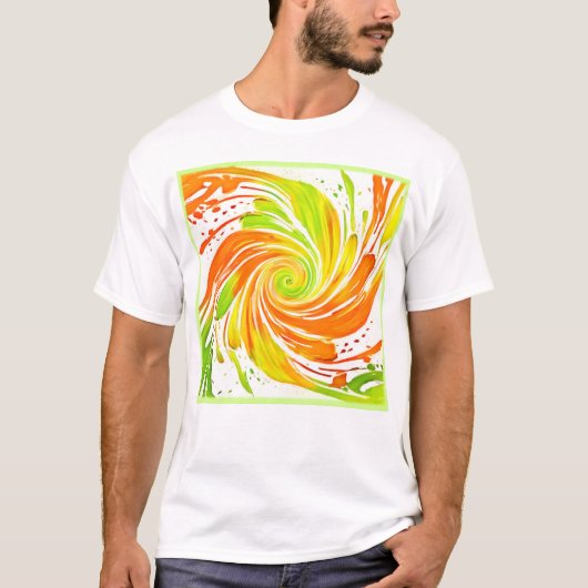 Grün- und Orangenspiraldesign T-Shirt (Vorderseite)