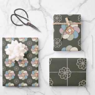 Grün und Pastell, komplizierte Blumenmuster im Sti Geschenkpapier Set