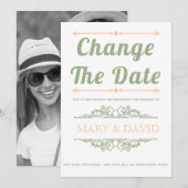 Grün und pfirsichfarben Ändern der Datumsanzeige Save The Date (Vorne/Hinten)