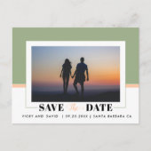 Grün und pfirsichfarbene Hochzeit Sichern des Date Postkarte (Vorderseite)