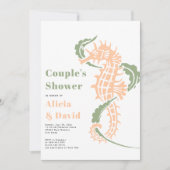 Grün und pfirsichfarbenes Seepferd - Paare duschen Einladung (Vorderseite)