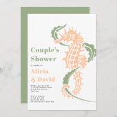 Grün und pfirsichfarbenes Seepferd - Paare duschen Einladung (Vorne/Hinten)