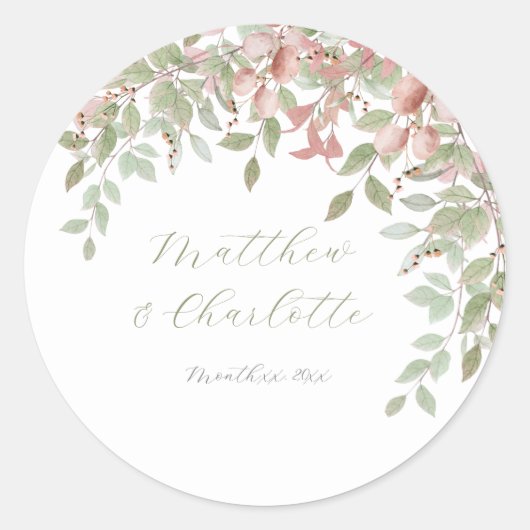Grün- und rosa Blätter Runder Aufkleber (Vorderseite)