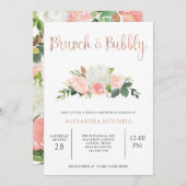 Grün und Rosa Blume| Brunch & Bubble Einladung (Vorne/Hinten)