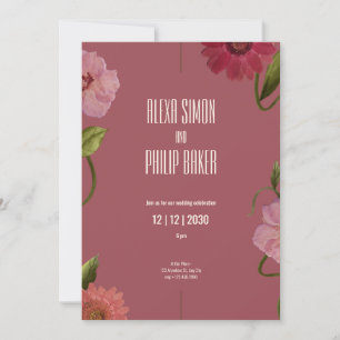 Grün und Rosa, Blume Rotes Wasser Hochzeit Einladung