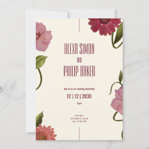 Grün und Rosa, Blume Rotes Wasser Hochzeit Einladung