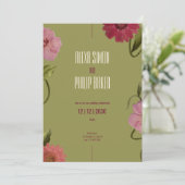 Grün und Rosa, Blume Rotes Wasser Hochzeit Einladung (Stehend Vorderseite)
