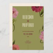 Grün und Rosa, Blume Rotes Wasser Hochzeit Einladung (Vorne/Hinten)