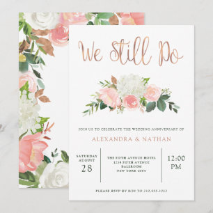 Grün und rosa Blumen   Hochzeitstag Einladung