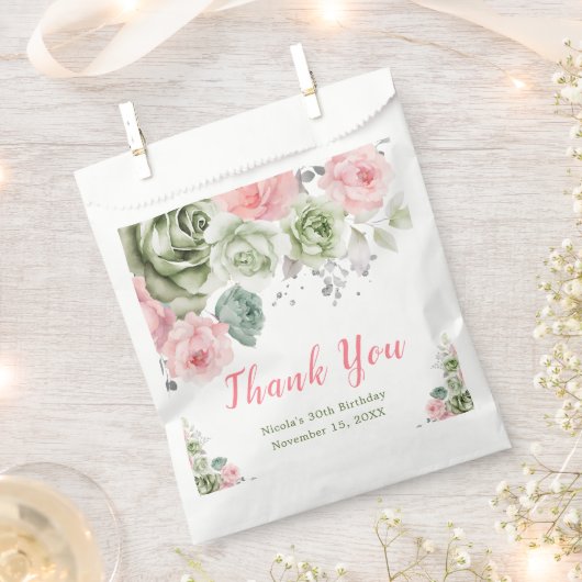 Grün und Rosa Blumenbäume Geburtstag Geschenktütchen (Ausgeschnitten)