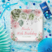 Grün und Rosa Blumenbäume Geburtstag Pappteller (Party)