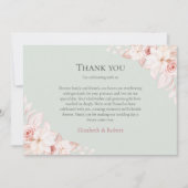 Grün- und rosa Blumenhochzeit Dankeskarte (Vorderseite)