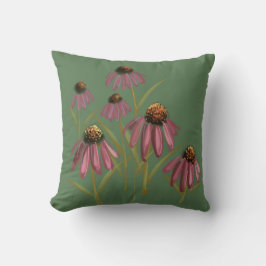 Grün und rosa Blüte - Echinacea Art Kissen