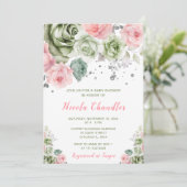 Grün und Rosa Blütendusche Einladung (Stehend Vorderseite)