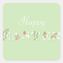 Grün und Rosa Blütenfröhlichkeit Ostern Quadratischer Aufkleber