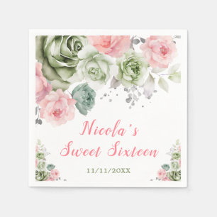 Grün und rosa, florale 16 . Geburtstag Serviette