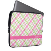 Grün-und Rosa-kariertes Muster Laptopschutzhülle (Vorne Rechts)