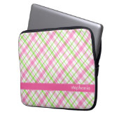 Grün-und Rosa-kariertes Muster Laptopschutzhülle (Vorderseite Links)