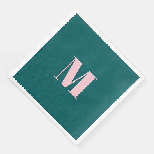 Grün und rosa Monogramm-Party Serviette (Ecke)