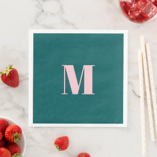 Grün und rosa Monogramm-Party Serviette