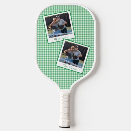Grün und rosa, Personalisiert mit Fotos Pickleball Schläger (Rückseite)