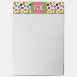 Grün und rosa Polka Dot Monogram Post It Hinweis Post-it Klebezettel