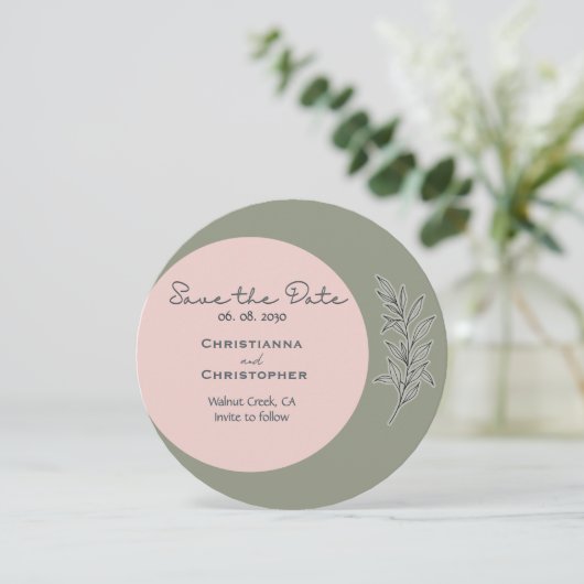 Grün und Rosa Sage Eleganter Garten Hochzeit Save The Date (Stehend Vorderseite)