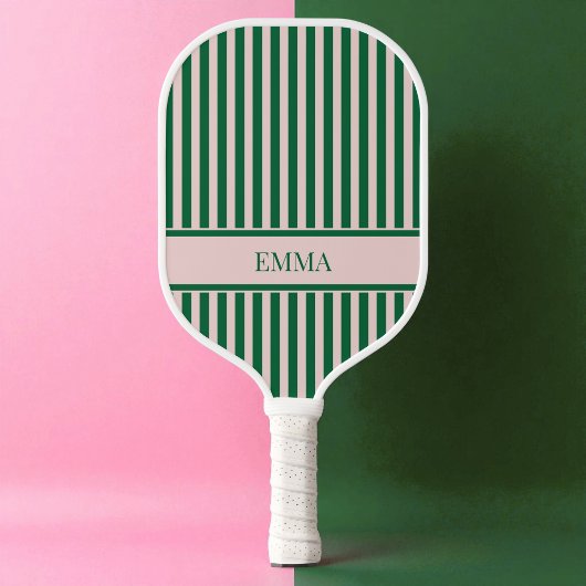Grün und Rosa Stipes Moderner Personalisierter Nam Pickleball Schläger