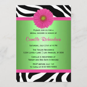 Grün und Rosa, Zebra Bridal Dusche Einladung