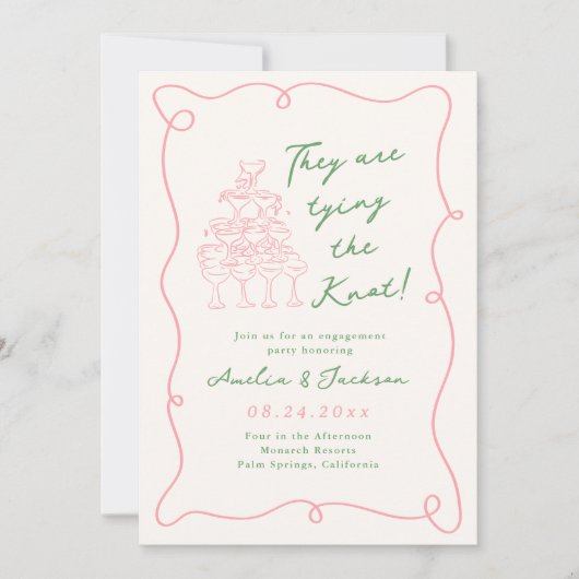 Grün- und rosafarbene Händlerpartie Einladung (Vorderseite)