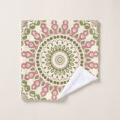 Grün und Rose Mandala Vintages Bohemisches Muster Badhandtuch Set (Waschlappen)