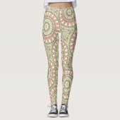 Grün und Rose Mandala Vintages Bohemisches Muster Leggings (Vorderseite)