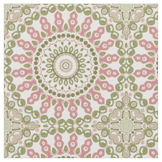 Grün und Rose Mandala Vintages Bohemisches Muster Stoff (Nahaufnahme)