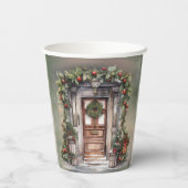 Grün und Rot Berry dekorierte Lichttür Weihnachten Pappbecher (Rückseite)