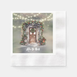 Grün und Rot Berry dekorierte Lichttür Weihnachten Serviette