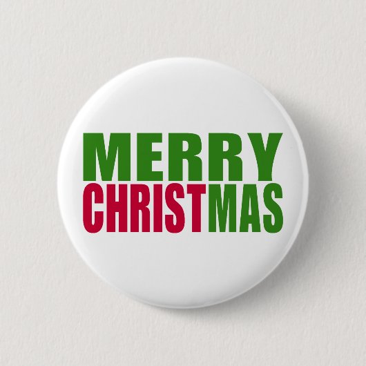 Grün und Rot frohe Weihnachten Button (Vorderseite)